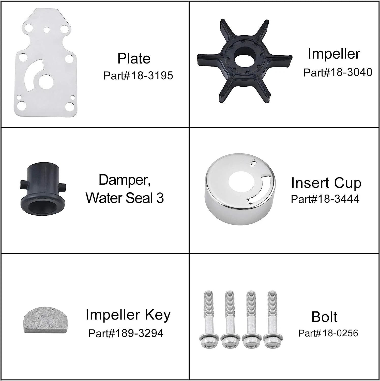 Water Pump Impeller Repair Kit for Yamaha F9.9 F15 T9.9 (Repl 63V-W0078-02-00)