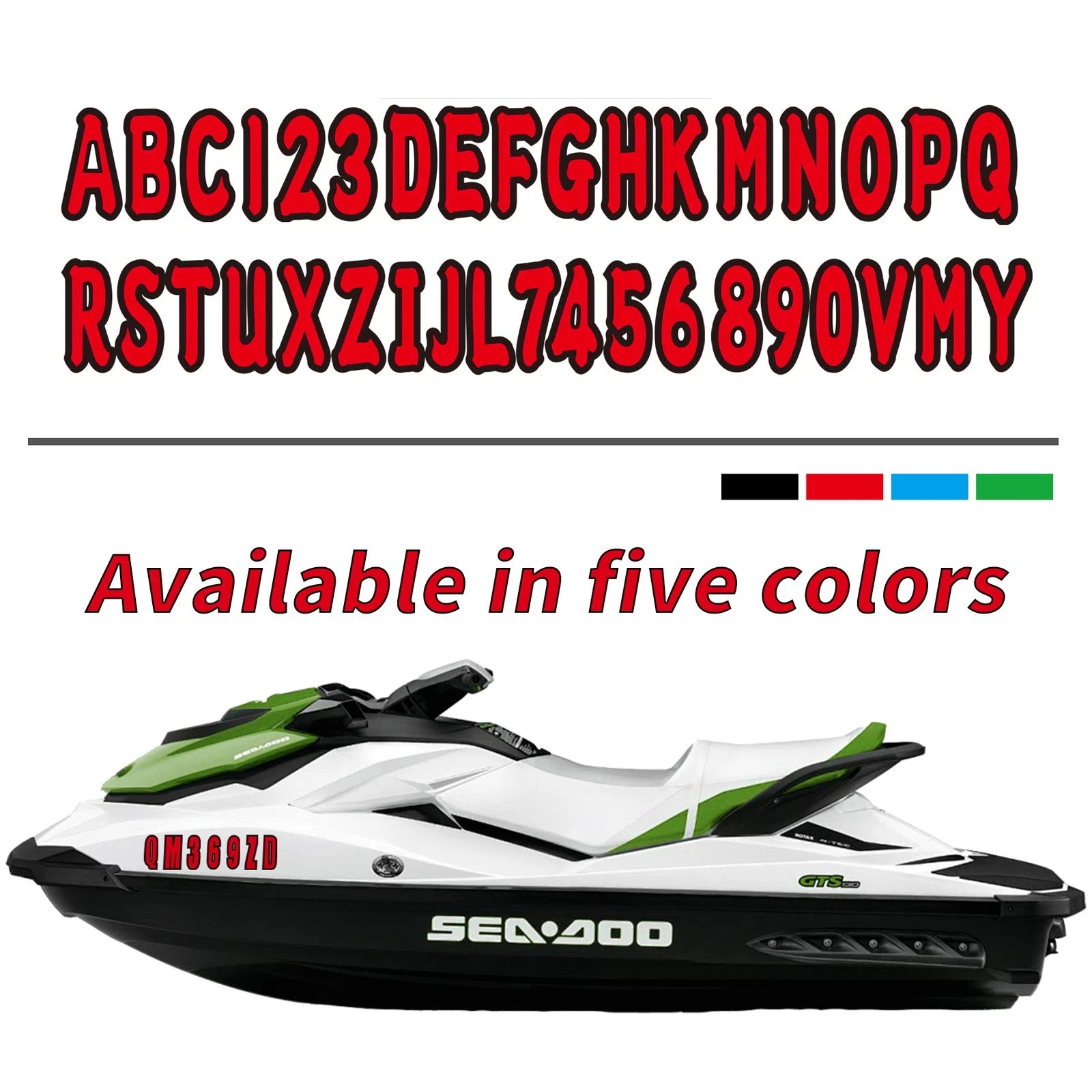 Set of 4 Red Marine Boat Sticker Decals A-Z & 0-9 Numbers
