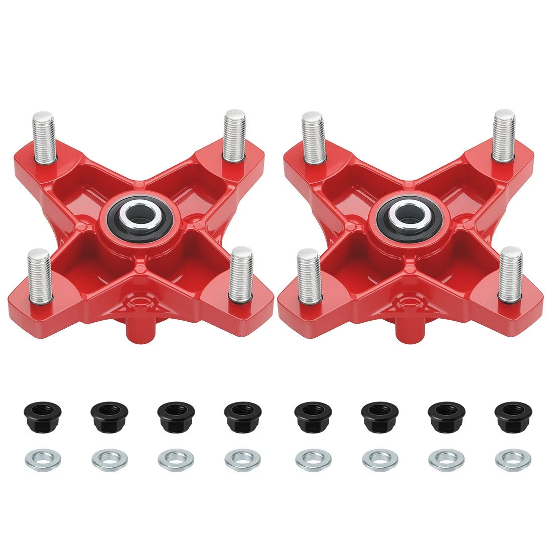 2 Front Red Wheel Hubs & Flange Lug Nuts for Honda Sportrax 400 TRX400EX (2002–2008)