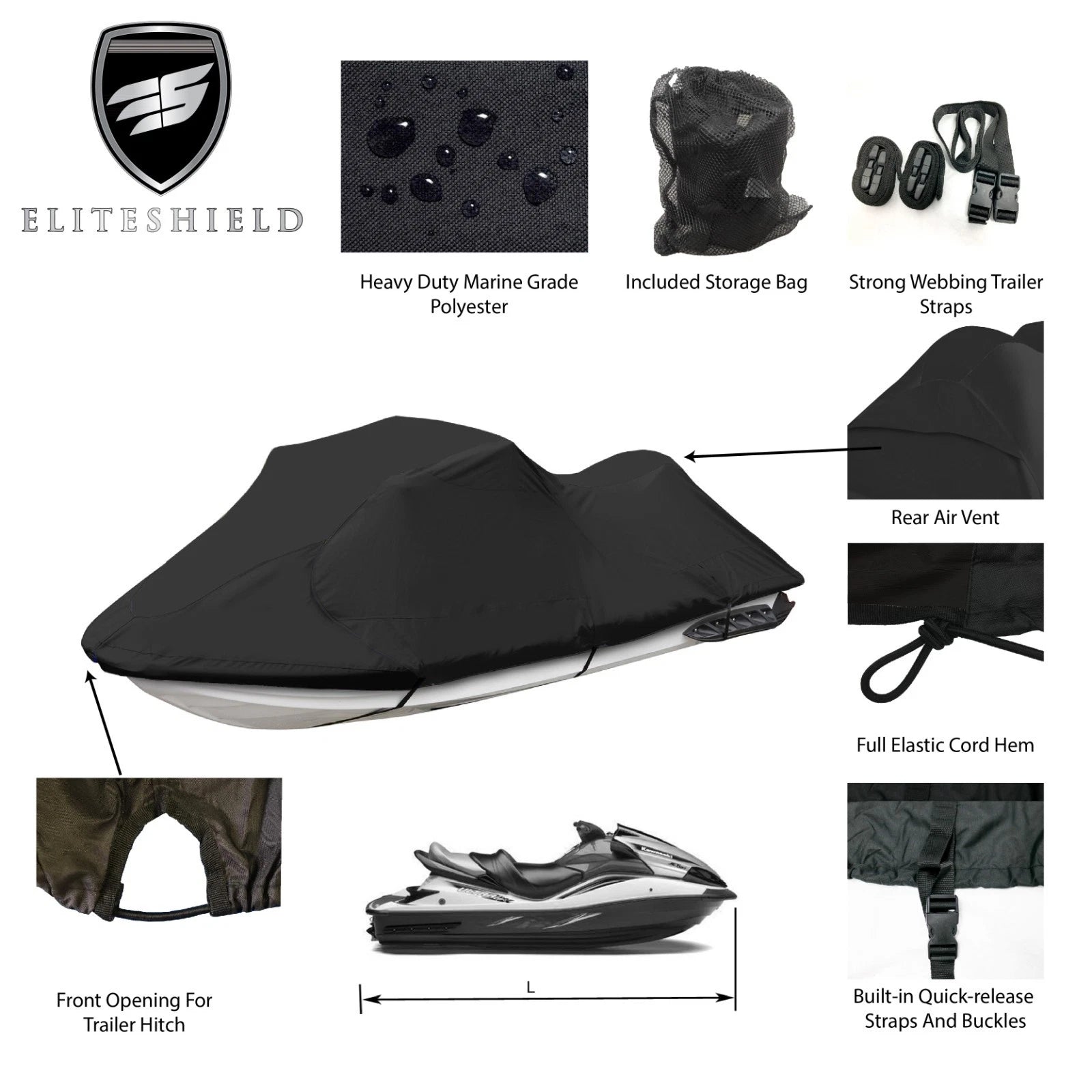 Jet Ski Cover for Kawasaki 800 SXR (2003–2011) - Trailerable, Black