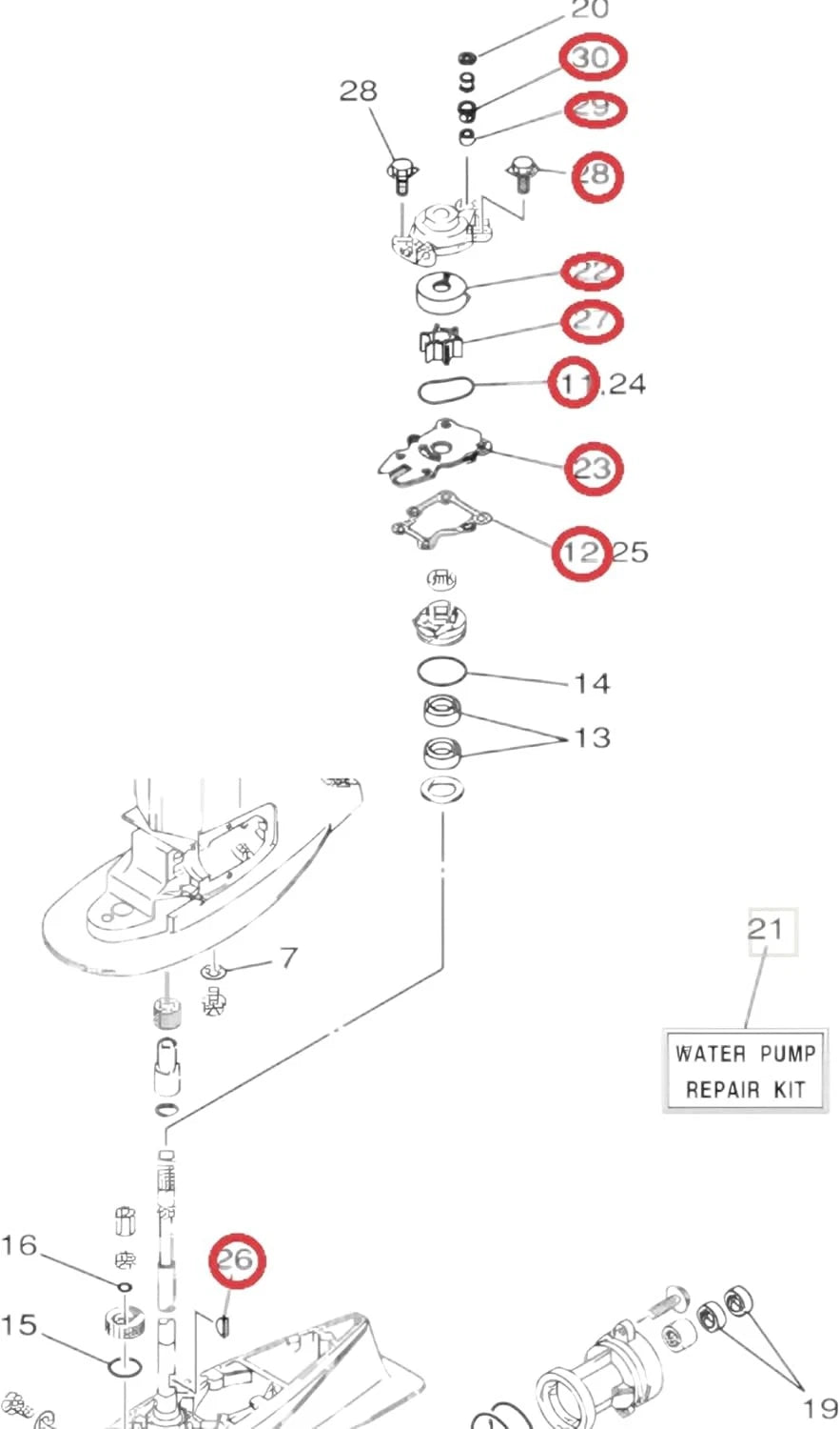 Water Pump Repair Kit for Yamaha 25HP 30HP 40HP (66T-W0078-00, 66T-W0078-01)