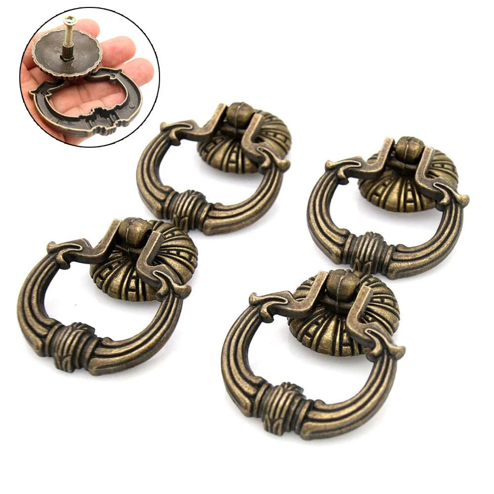 Set of 4 Antique Cabinet Pulls Drawer Knob Ring Handle Zinc Alloy