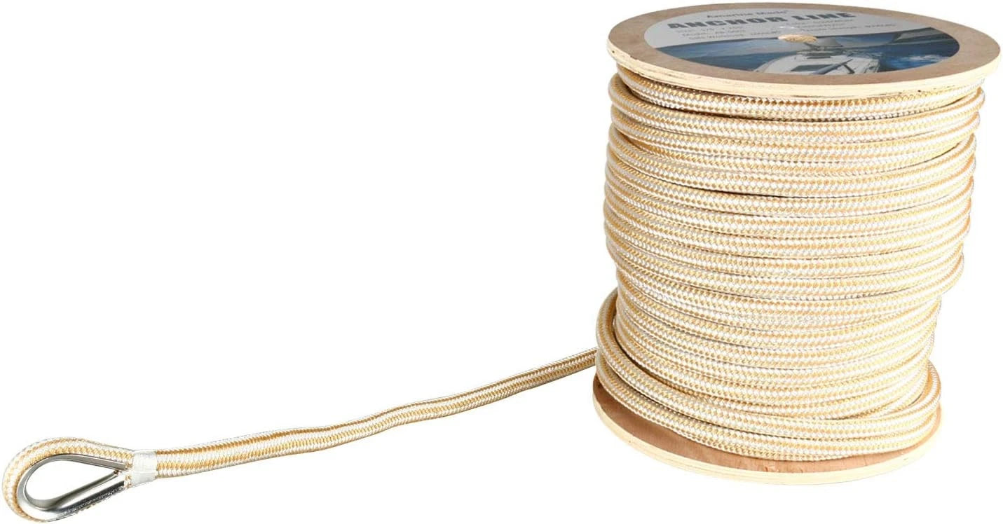 1/2" x 300FT Double Braid Nylon Rope for Dock Line Anchor (White/Gold)