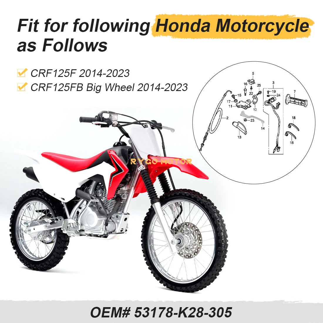 Left Hand Clutch Lever Handle for Honda CRF125 F/FB (2014–2023) 53178-K28-305
