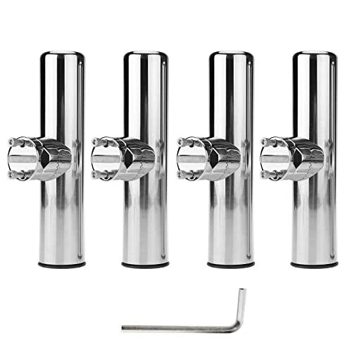 Set of 4 Stainless Steel Clamp On Fishing Rod Holders for Boat (7/8"-1")