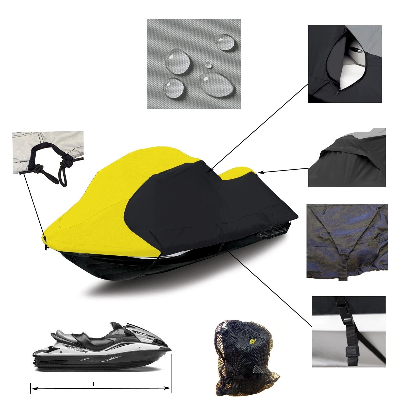 Trailerable Jet Ski Cover for Polaris Virage (2000–2003) Yellow/Black