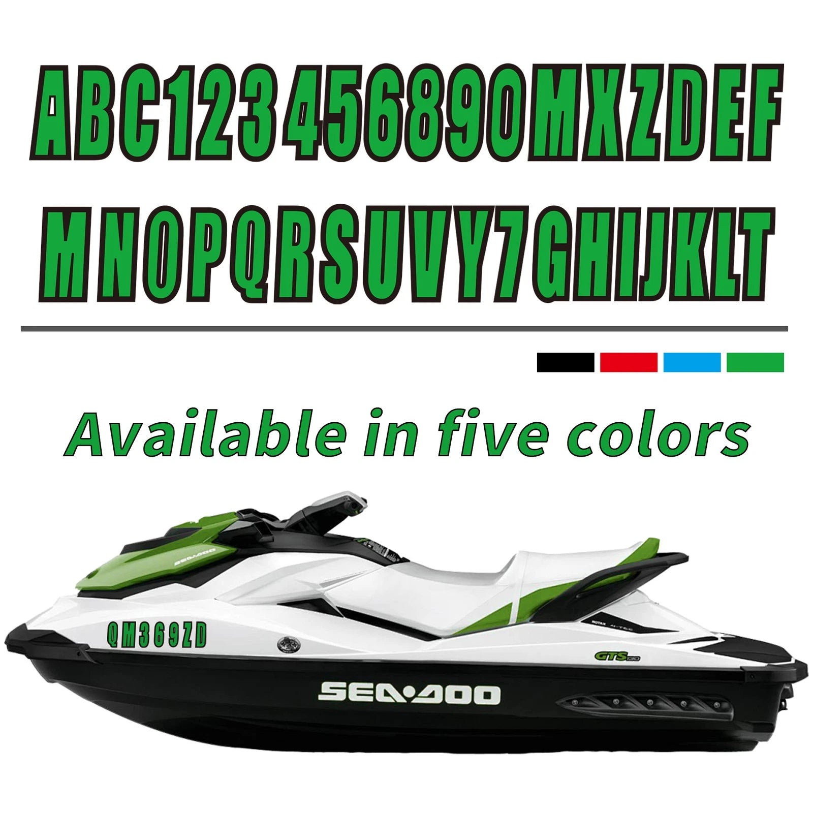 Set of 4 Custom Boat Registration Numbers Decal Sticker A-Z & 0-9 Green 3"