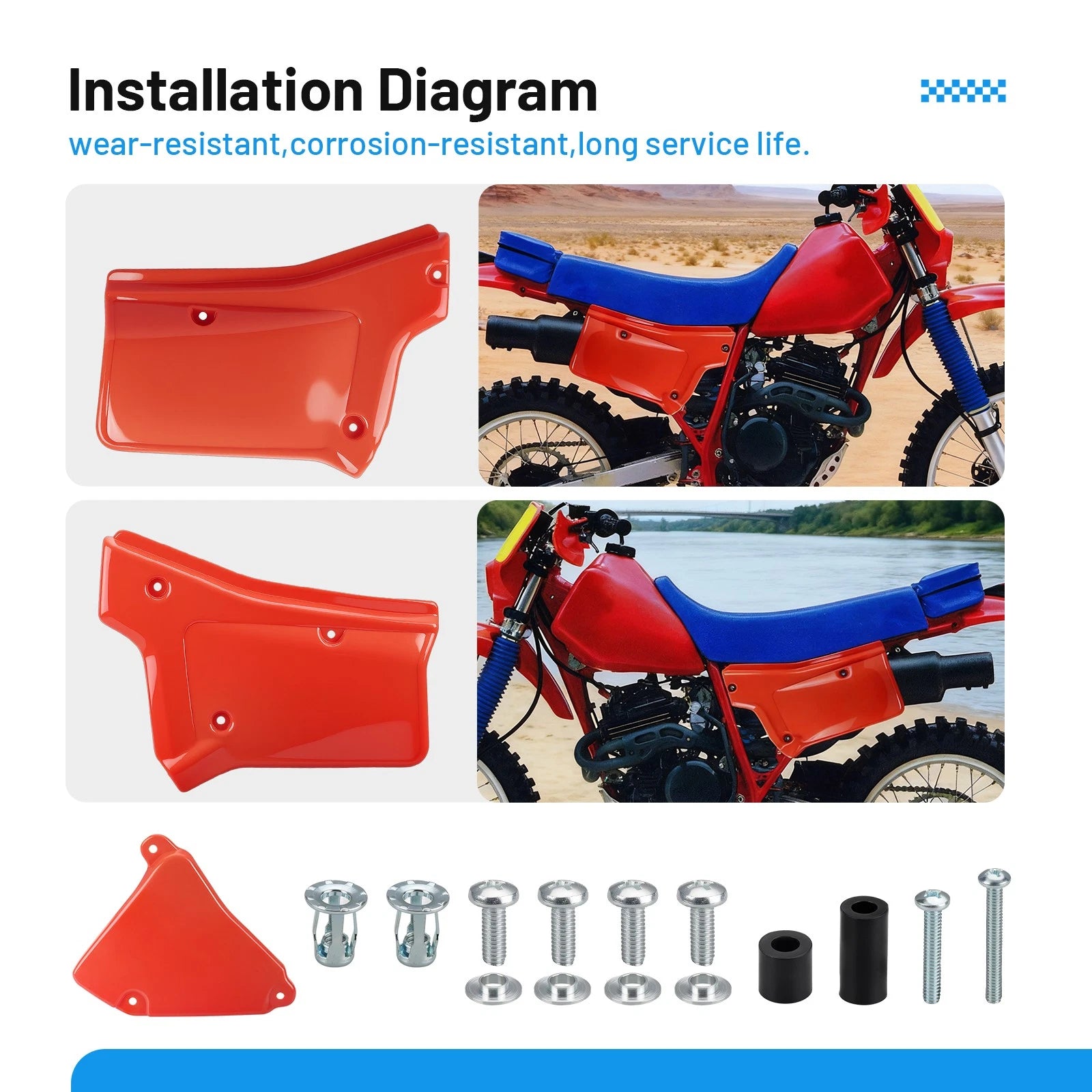 Set of 2 Side Panels Covers Red for Honda XR200R (1984–2002) XR250R (1984–1985)