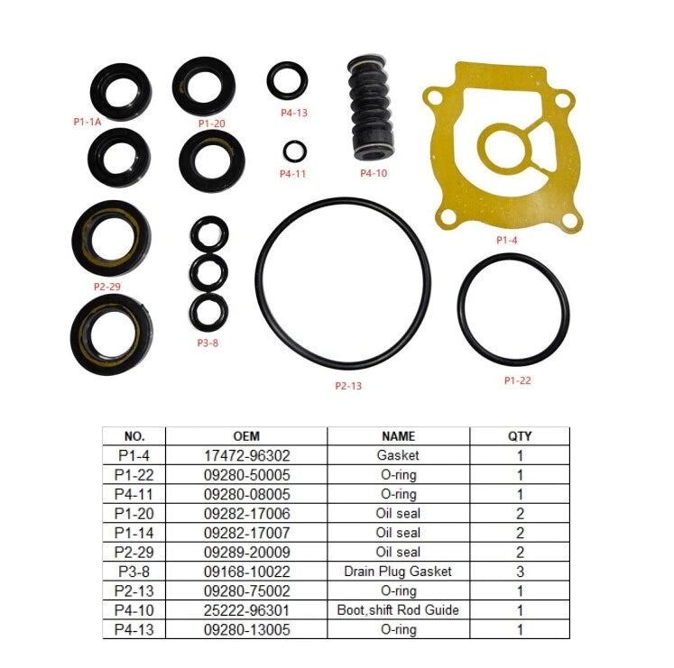 Lower Unit Gearcase Seal Kit for Suzuki Marine (2 & 4 Stroke) 25700-95D03, 18-8341